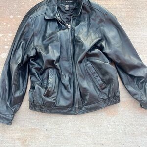 Croft & Barrow Black Leather Jacket Full Zip Men’s Large LT Bomber Quilted Liner